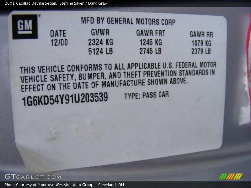 Sterling Silver / Dark Gray 2001 Cadillac DeVille Sedan