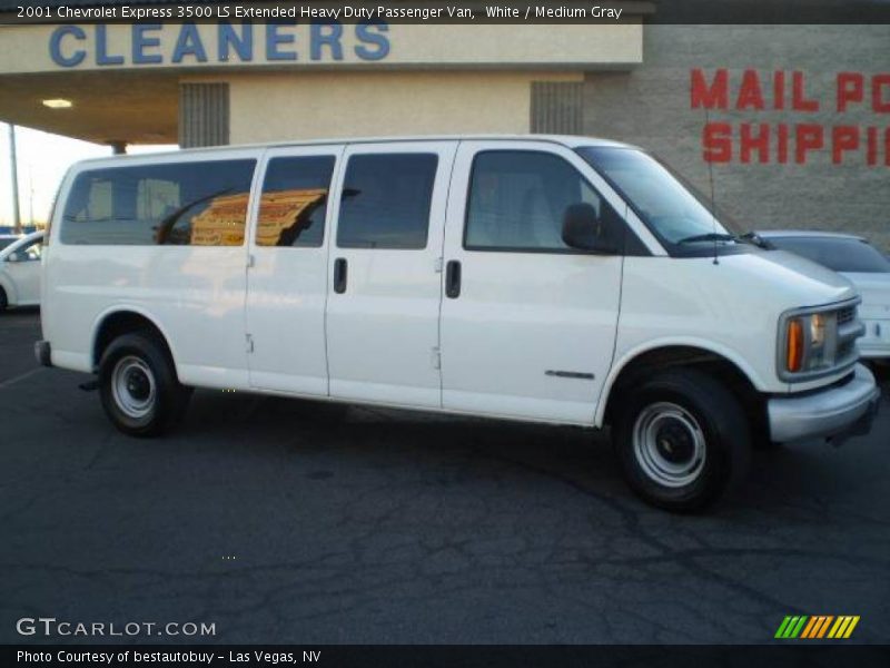 White / Medium Gray 2001 Chevrolet Express 3500 LS Extended Heavy Duty Passenger Van