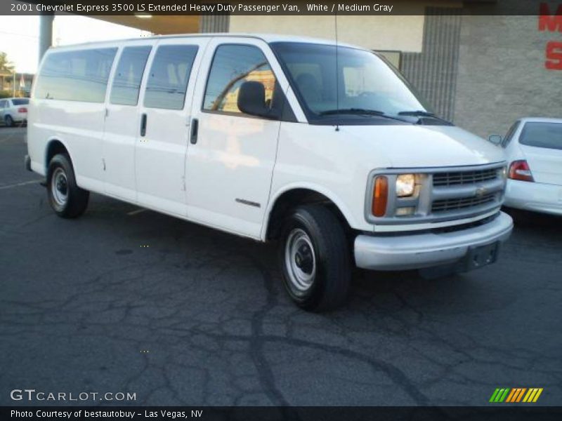 White / Medium Gray 2001 Chevrolet Express 3500 LS Extended Heavy Duty Passenger Van