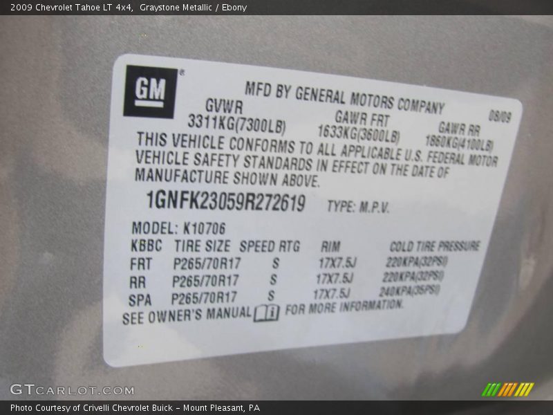 Graystone Metallic / Ebony 2009 Chevrolet Tahoe LT 4x4