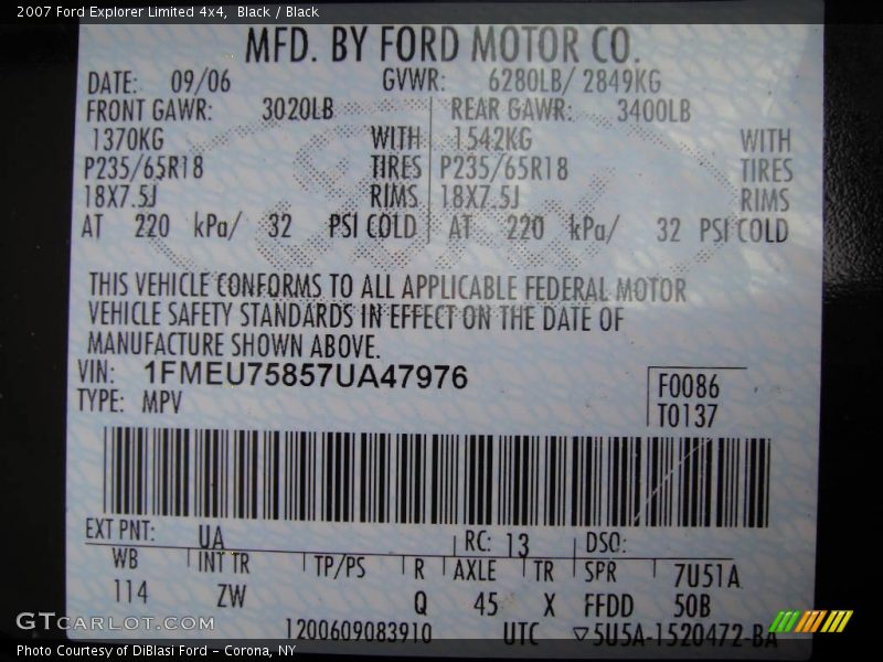 Black / Black 2007 Ford Explorer Limited 4x4