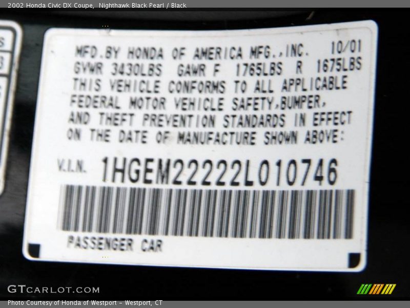 Nighthawk Black Pearl / Black 2002 Honda Civic DX Coupe