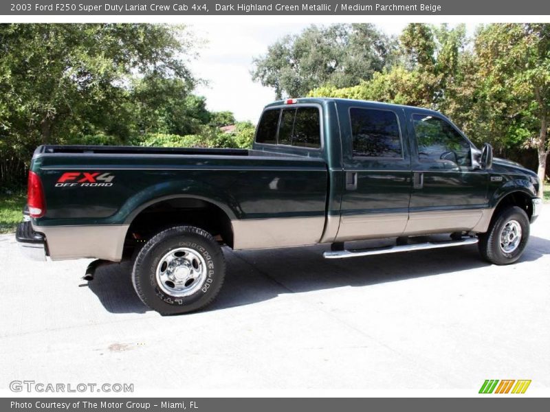 Dark Highland Green Metallic / Medium Parchment Beige 2003 Ford F250 Super Duty Lariat Crew Cab 4x4