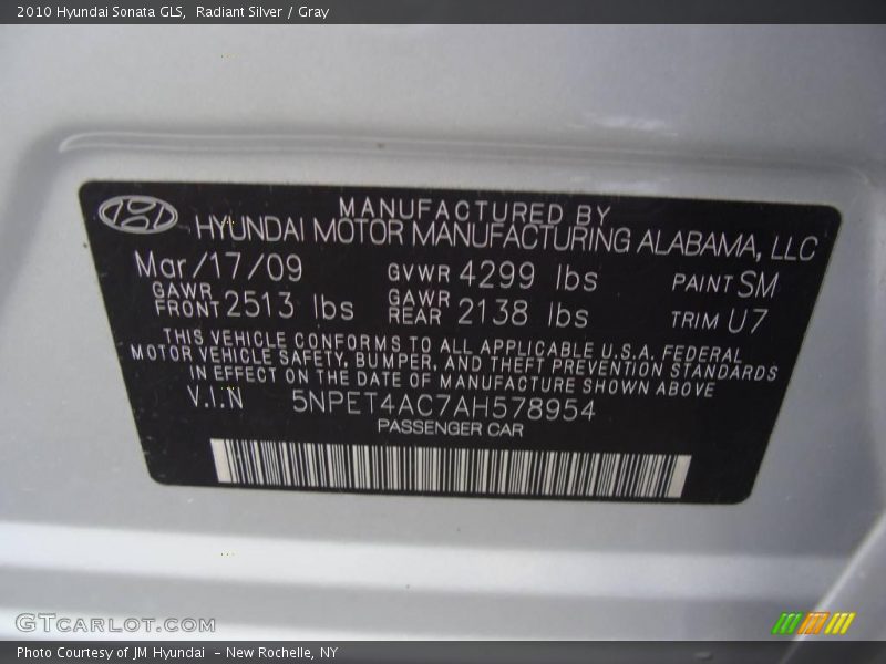 Radiant Silver / Gray 2010 Hyundai Sonata GLS