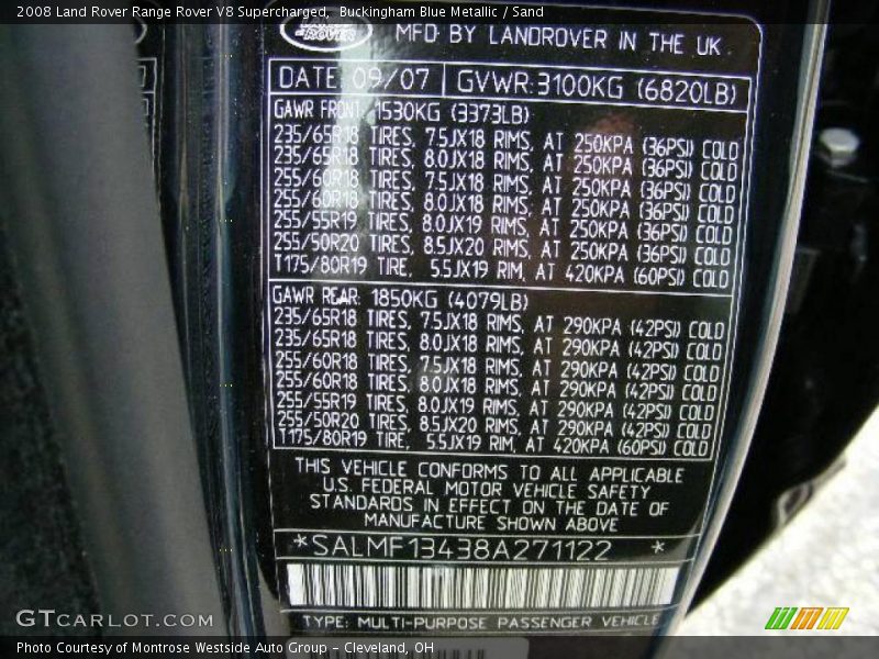 Buckingham Blue Metallic / Sand 2008 Land Rover Range Rover V8 Supercharged