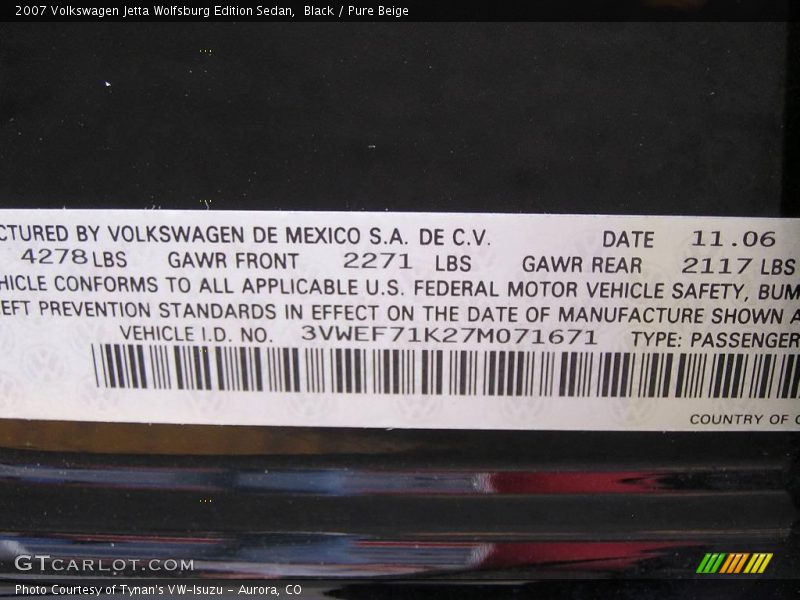 Black / Pure Beige 2007 Volkswagen Jetta Wolfsburg Edition Sedan
