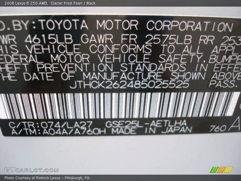 Glacier Frost Pearl / Black 2008 Lexus IS 250 AWD
