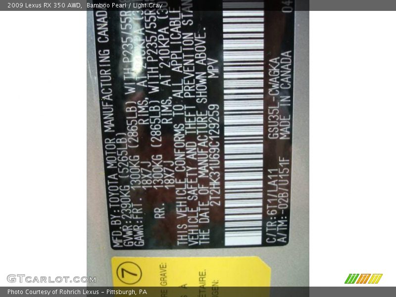 Bamboo Pearl / Light Gray 2009 Lexus RX 350 AWD