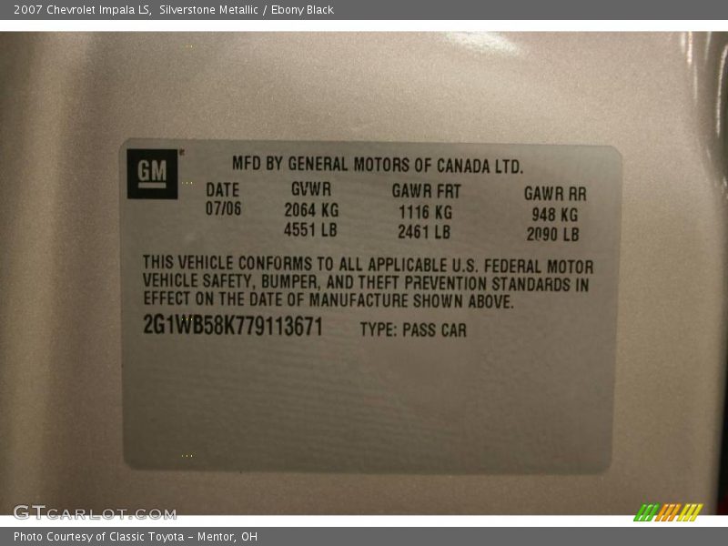 Silverstone Metallic / Ebony Black 2007 Chevrolet Impala LS