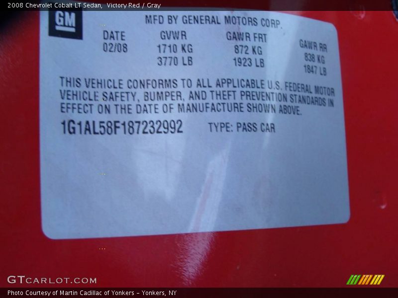 Victory Red / Gray 2008 Chevrolet Cobalt LT Sedan