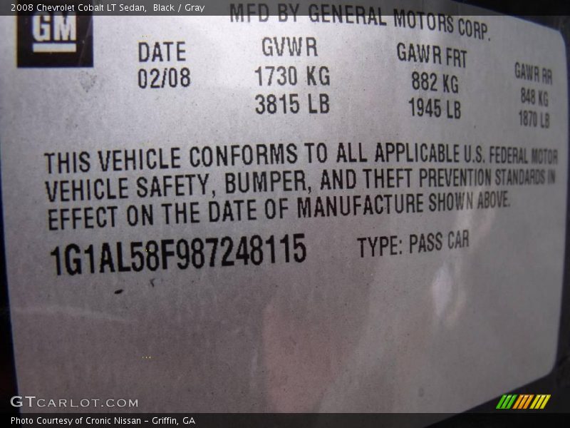 Black / Gray 2008 Chevrolet Cobalt LT Sedan