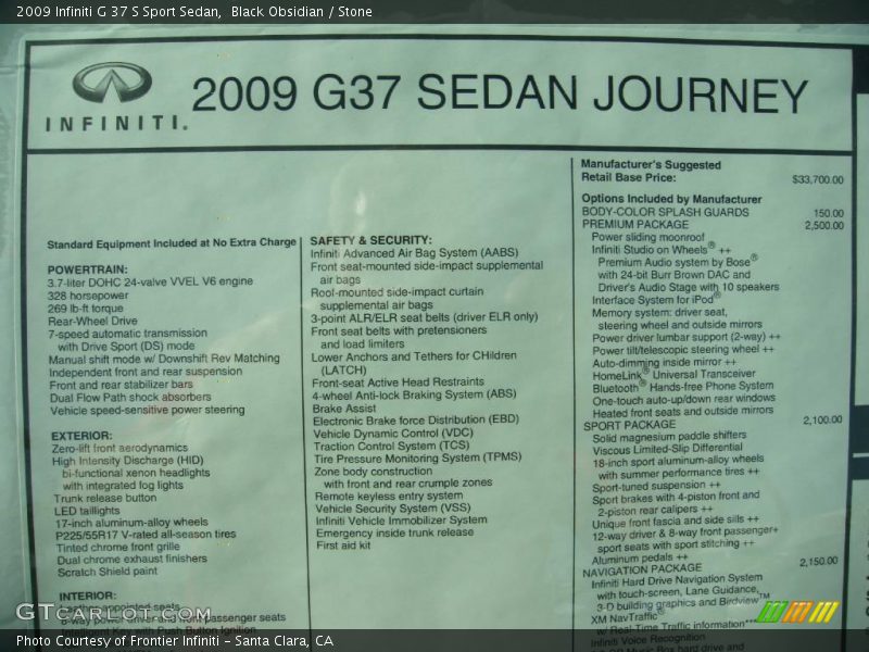 Black Obsidian / Stone 2009 Infiniti G 37 S Sport Sedan
