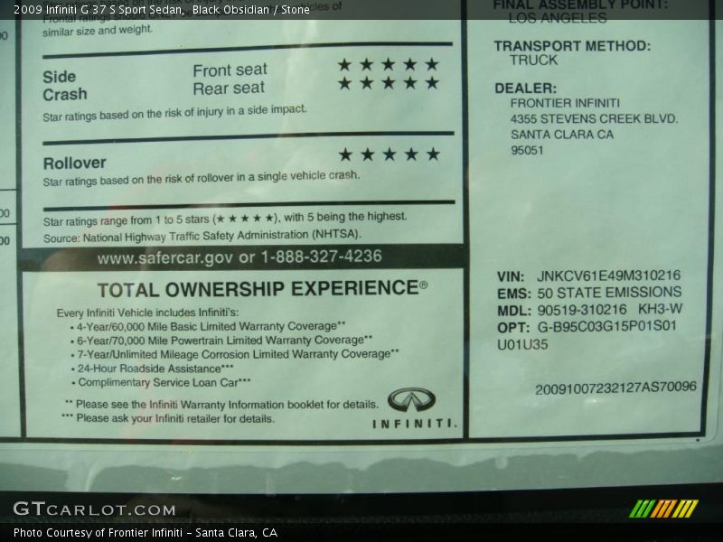 Black Obsidian / Stone 2009 Infiniti G 37 S Sport Sedan