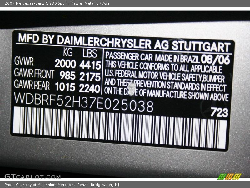 Pewter Metallic / Ash 2007 Mercedes-Benz C 230 Sport