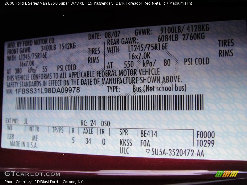 Dark Toreador Red Metallic / Medium Flint 2008 Ford E Series Van E350 Super Duty XLT 15 Passenger