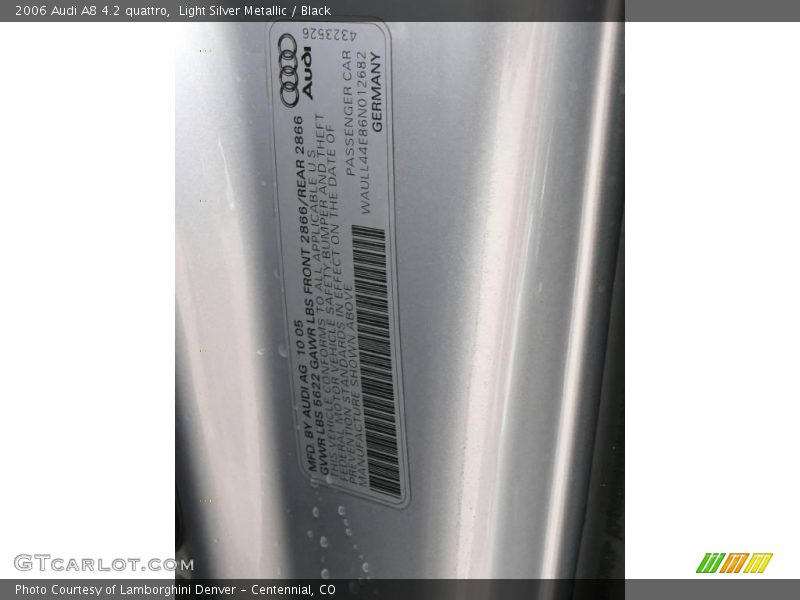 Light Silver Metallic / Black 2006 Audi A8 4.2 quattro