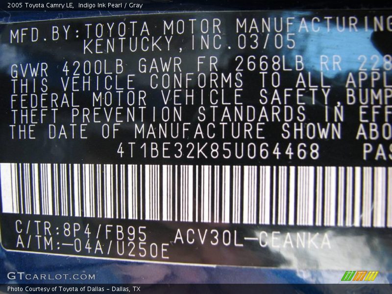 Indigo Ink Pearl / Gray 2005 Toyota Camry LE