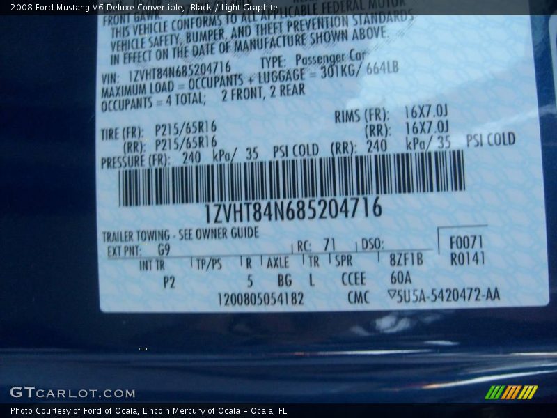 Black / Light Graphite 2008 Ford Mustang V6 Deluxe Convertible