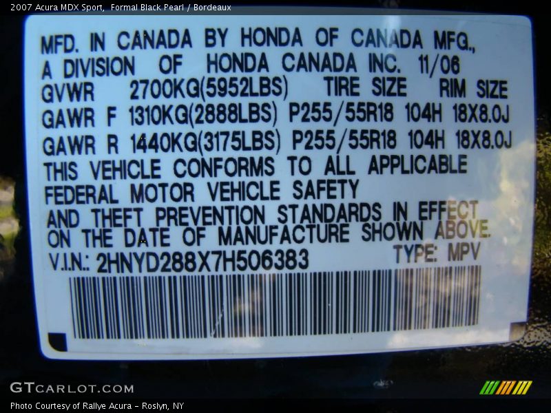 Formal Black Pearl / Bordeaux 2007 Acura MDX Sport