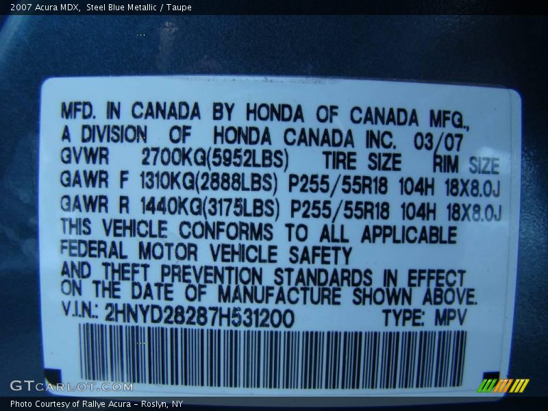Steel Blue Metallic / Taupe 2007 Acura MDX