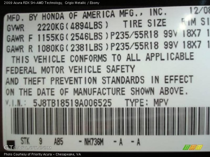 Grigio Metallic / Ebony 2009 Acura RDX SH-AWD Technology