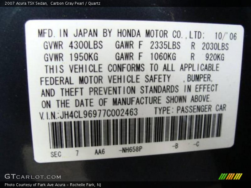Carbon Gray Pearl / Quartz 2007 Acura TSX Sedan