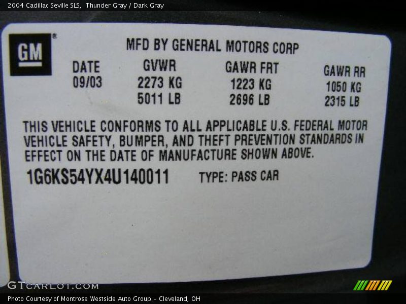 Thunder Gray / Dark Gray 2004 Cadillac Seville SLS