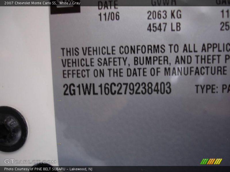 White / Gray 2007 Chevrolet Monte Carlo SS