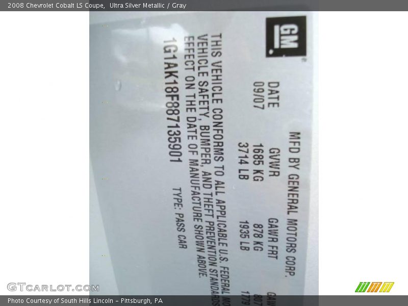 Ultra Silver Metallic / Gray 2008 Chevrolet Cobalt LS Coupe