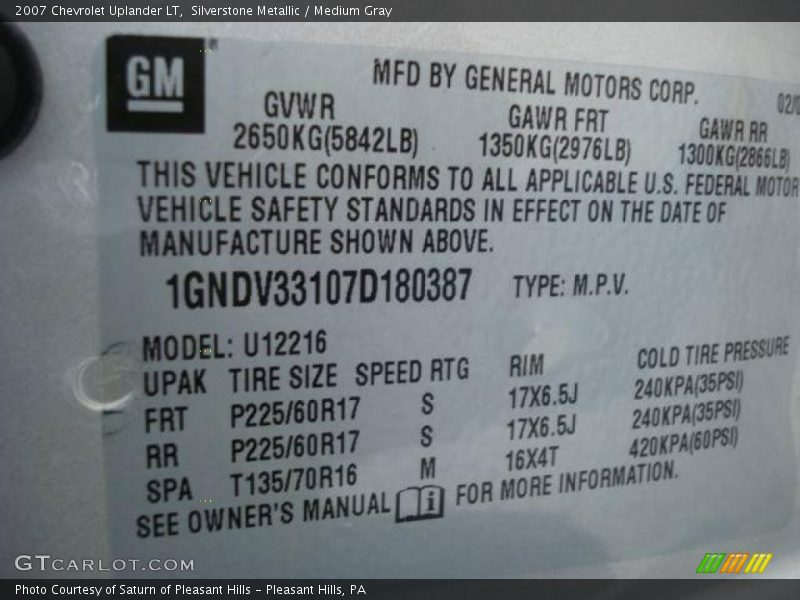 Silverstone Metallic / Medium Gray 2007 Chevrolet Uplander LT