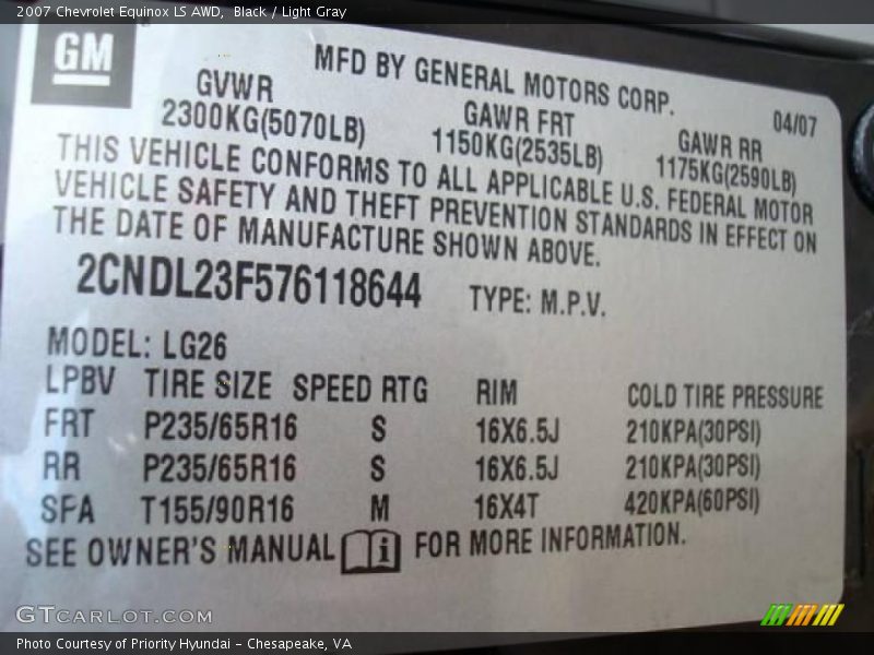 Black / Light Gray 2007 Chevrolet Equinox LS AWD