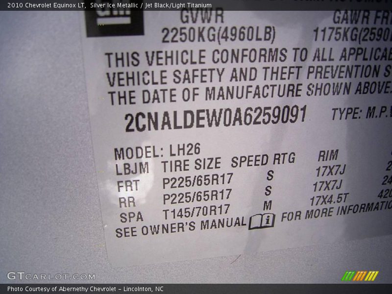 Silver Ice Metallic / Jet Black/Light Titanium 2010 Chevrolet Equinox LT