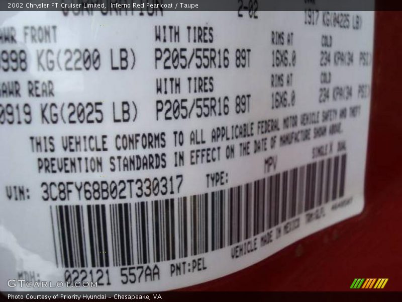 Inferno Red Pearlcoat / Taupe 2002 Chrysler PT Cruiser Limited