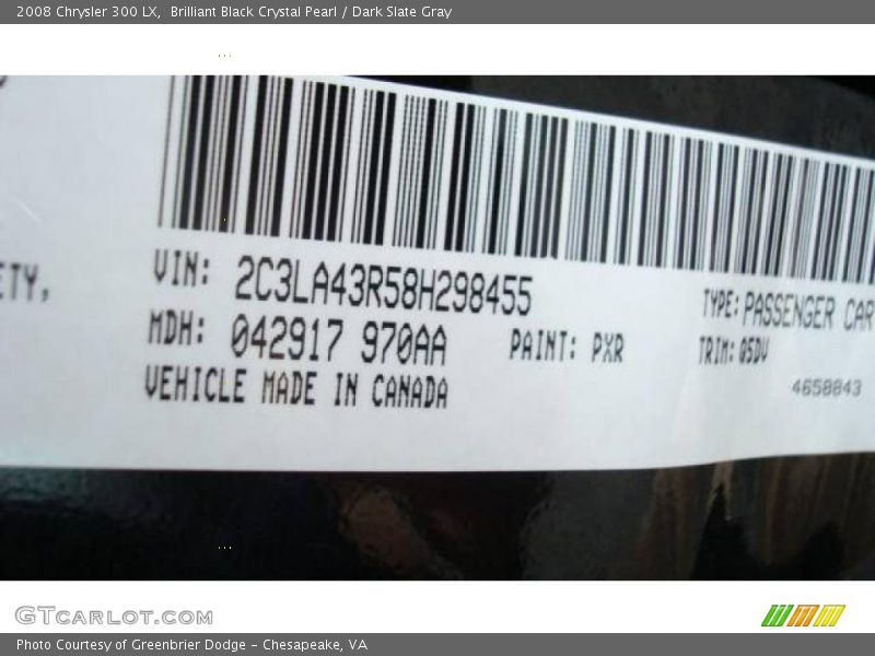 Brilliant Black Crystal Pearl / Dark Slate Gray 2008 Chrysler 300 LX