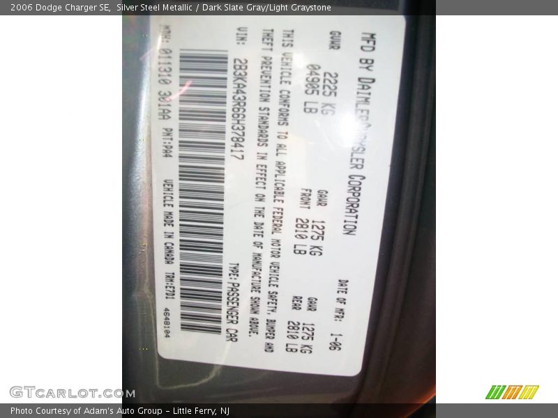 Silver Steel Metallic / Dark Slate Gray/Light Graystone 2006 Dodge Charger SE
