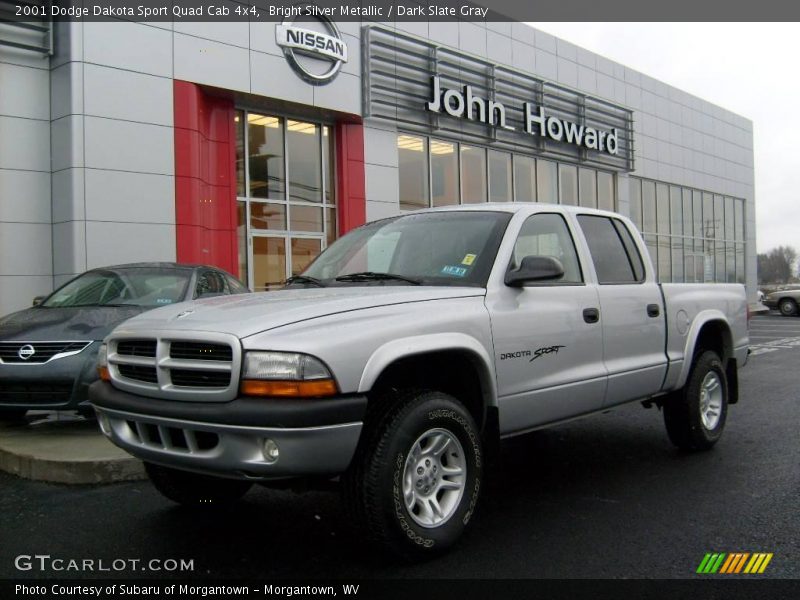 Bright Silver Metallic / Dark Slate Gray 2001 Dodge Dakota Sport Quad Cab 4x4