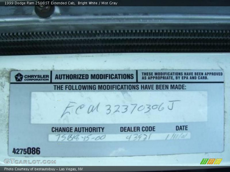 Bright White / Mist Gray 1999 Dodge Ram 2500 ST Extended Cab