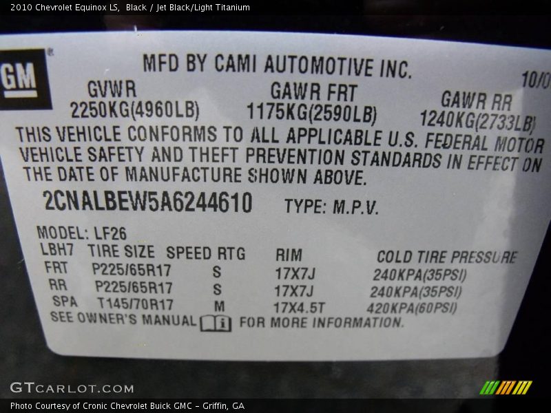 Black / Jet Black/Light Titanium 2010 Chevrolet Equinox LS