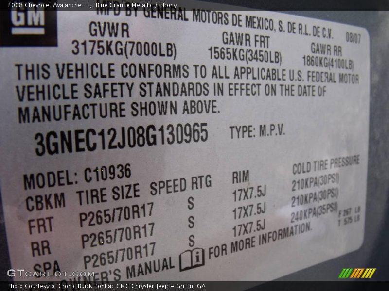 Blue Granite Metallic / Ebony 2008 Chevrolet Avalanche LT