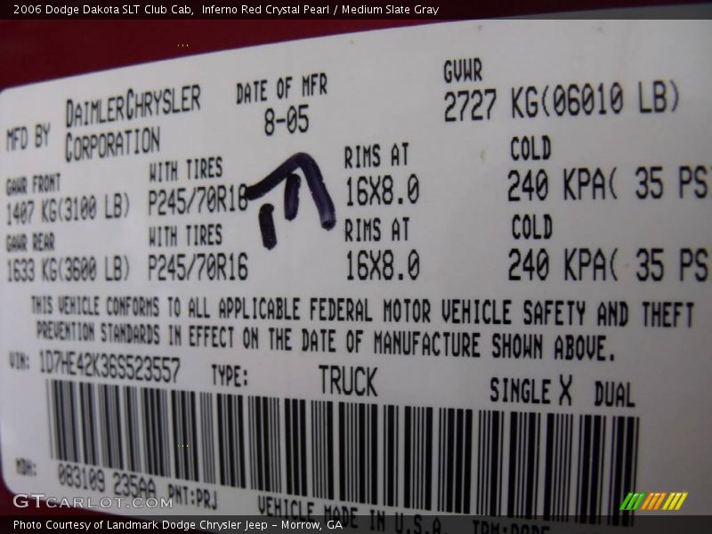 Inferno Red Crystal Pearl / Medium Slate Gray 2006 Dodge Dakota SLT Club Cab