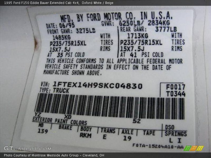 Oxford White / Beige 1995 Ford F150 Eddie Bauer Extended Cab 4x4