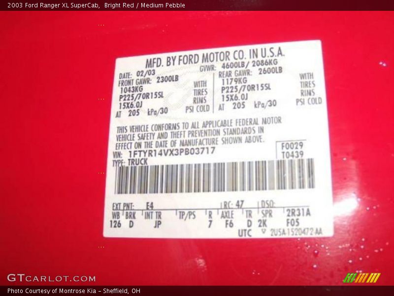 Bright Red / Medium Pebble 2003 Ford Ranger XL SuperCab