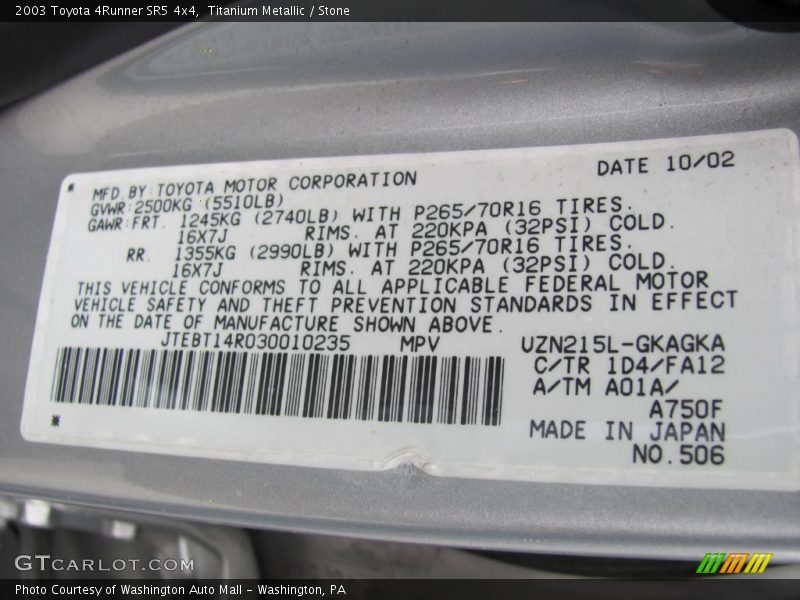 Titanium Metallic / Stone 2003 Toyota 4Runner SR5 4x4