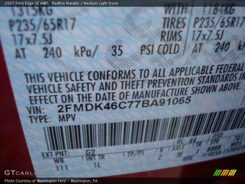 Redfire Metallic / Medium Light Stone 2007 Ford Edge SE AWD