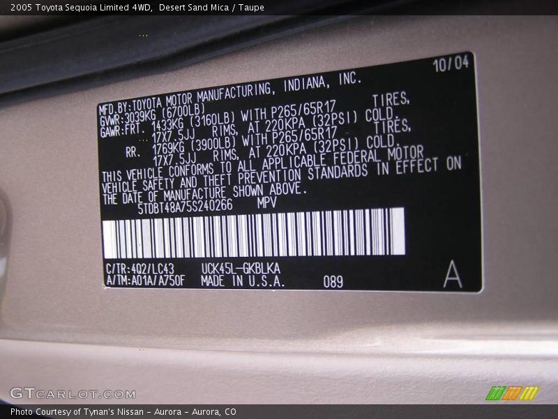 Desert Sand Mica / Taupe 2005 Toyota Sequoia Limited 4WD