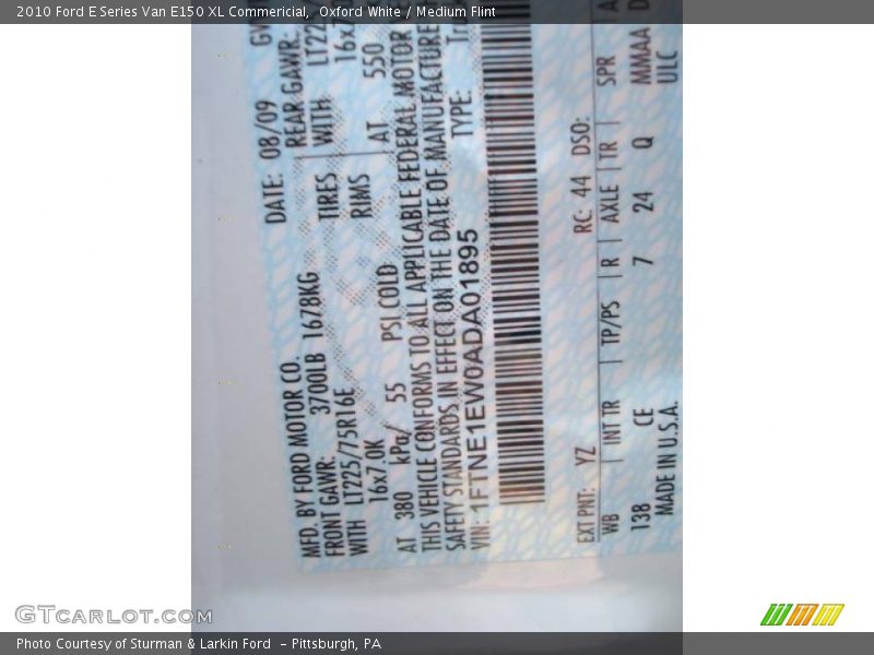 Oxford White / Medium Flint 2010 Ford E Series Van E150 XL Commericial