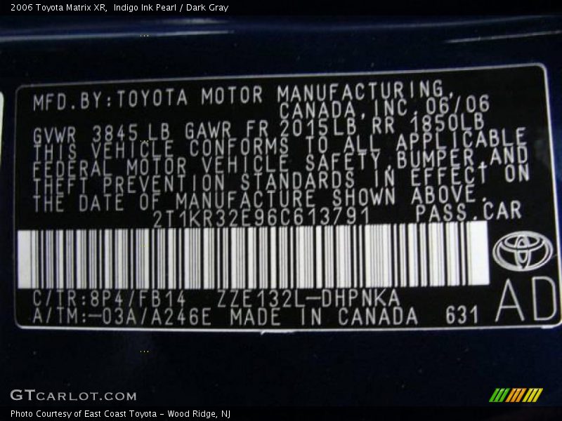 Indigo Ink Pearl / Dark Gray 2006 Toyota Matrix XR