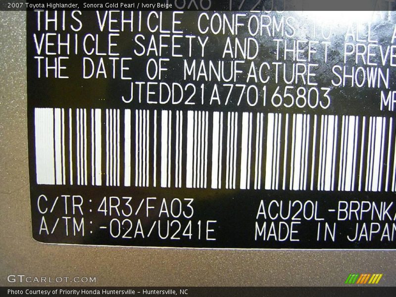 Sonora Gold Pearl / Ivory Beige 2007 Toyota Highlander