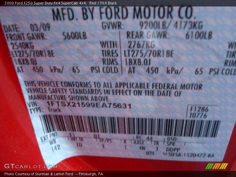 Red / FX4 Black 2009 Ford F250 Super Duty FX4 SuperCab 4x4