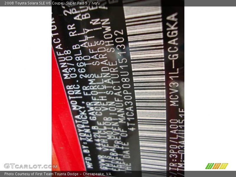 Super Red 5 / Ivory 2008 Toyota Solara SLE V6 Coupe